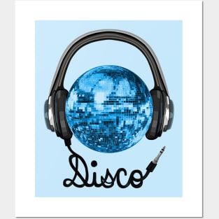 Blue Disco Ball Music Headphones Posters and Art